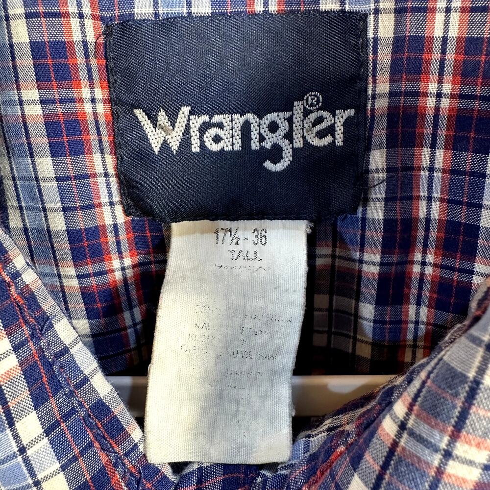 Wrangler Western Pearl Snap Shirt Mens SZ XL Tall Blue Red Plaid Cowboy Rodeo - Picture 5 of 12